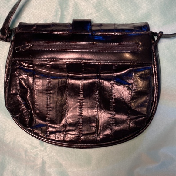 Vintage 80s Black Patent Leather Eel Skin Leather Purse made in Korea - Picture 7 of 7